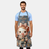 Whimsical Piglet in Pastell-Overall Blau Schürze (Getragen)