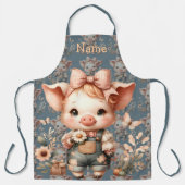 Whimsical Piglet in Pastell-Overall Blau Schürze (Vorderseite)