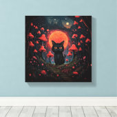Whimsical Pilzkatze Stretched Canvas Print Leinwanddruck (Insitu (Holzboden))