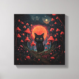 Whimsical Pilzkatze Stretched Canvas Print Leinwanddruck