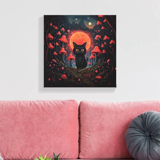 Whimsical Pilzkatze Stretched Canvas Print Leinwanddruck (Insitu (Wohnzimmer))