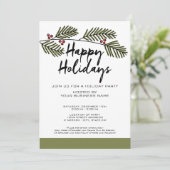 Whimsical Pine Branch Rustic Script Holiday Party Einladung (Stehend Vorderseite)