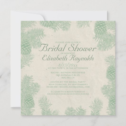Whimsical Pine Cone Bridal Dusche Einladungen (Vorderseite)