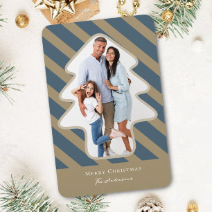 Whimsical Pine Tree Shaped Foto Holiday Card Magnet
