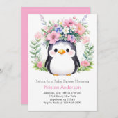 Whimsical Pinguin Dreams Girl Baby Dusche Einladung (Vorne/Hinten)