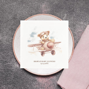 Whimsical Pink Airplane Adventure Baby Dusche Serviette