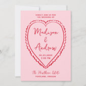 Whimsical Pink and Red Heart Wedding Einladung (Vorderseite)