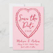 Whimsical Pink and Red Heart Wedding Save The Date (Vorderseite)