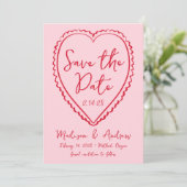 Whimsical Pink and Red Heart Wedding Save The Date (Stehend Vorderseite)
