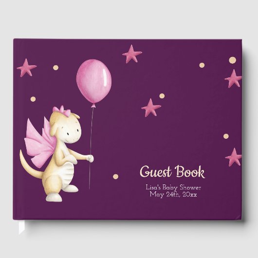 Whimsical Pink Baby Dragon Girl Baby Dusche Gästebuch (Vorderseite)