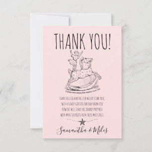 Whimsical Pink Baby Girl Shower Rocking Pferd Dankeskarte