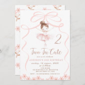 Whimsical Pink Ballerina Zwei Tu Niedliche Geburts Einladung (Vorne/Hinten)