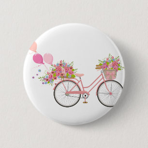 Whimsical Pink Bicycle Button