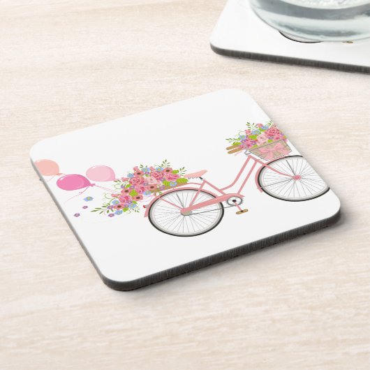 Whimsical Pink Bicycle Getränkeuntersetzer (Linke Seite)