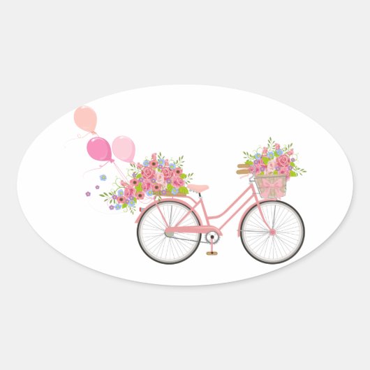 Whimsical Pink Bicycle Ovaler Aufkleber (Vorderseite)
