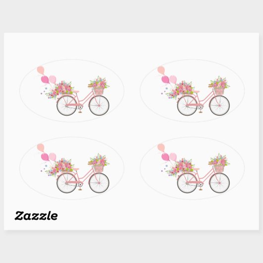 Whimsical Pink Bicycle Ovaler Aufkleber (Blatt)