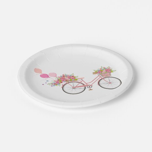 Whimsical Pink Bicycle Pappteller (Schrägansicht)