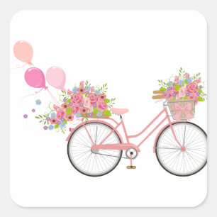 Whimsical Pink Bicycle Quadratischer Aufkleber