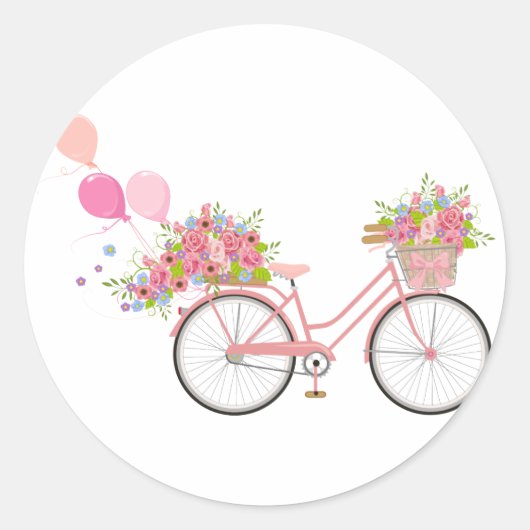 Whimsical Pink Bicycle Runder Aufkleber (Vorderseite)