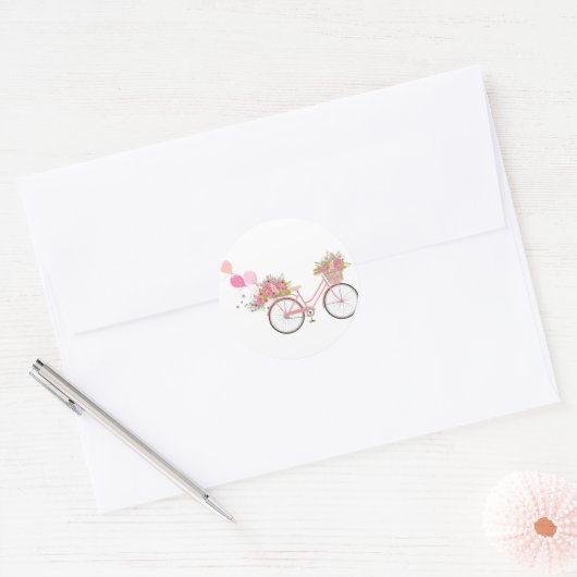 Whimsical Pink Bicycle Runder Aufkleber (Umschlag)