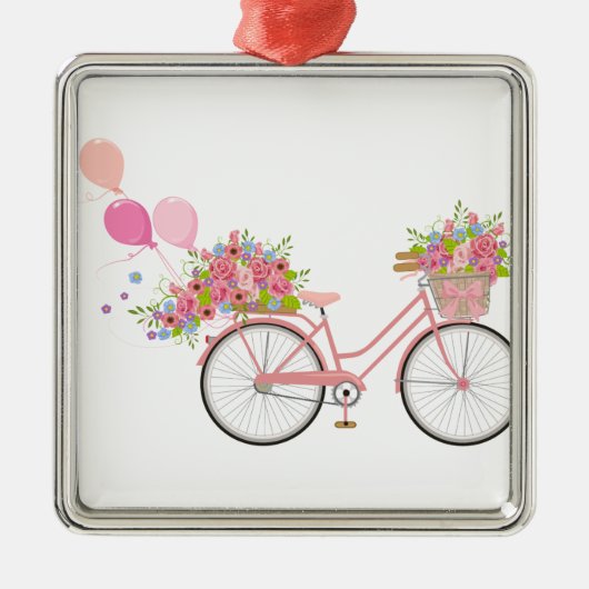 Whimsical Pink Bicycle Silbernes Ornament (Vorne)