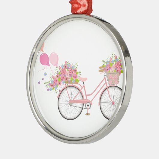 Whimsical Pink Bicycle Silbernes Ornament (Links)