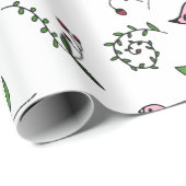 Whimsical Pink Bird und Green Blätter Geschenkpapier (Rolleneckpunkt)