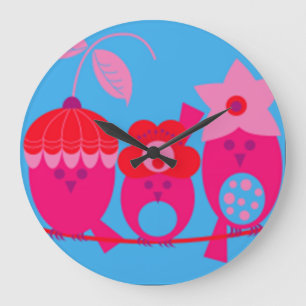 Whimsical Pink Birds Designer Uhr durch Stille