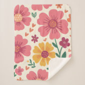 Whimsical Pink Bloom & Hearts Retro Pattern Sherpadecke (Vorderseite)
