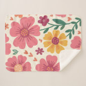 Whimsical Pink Bloom & Hearts Retro Pattern Sherpadecke (Vorderseite (Horizontal))