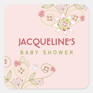 Whimsical Pink Blooms Girl Baby Shocker Quadratischer Aufkleber