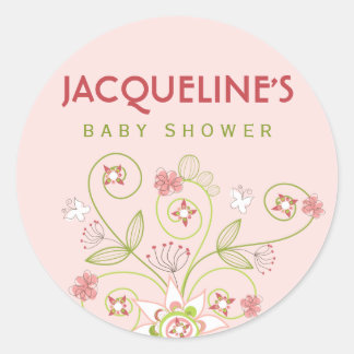 Whimsical Pink Blooms Girl Baby Shocker Runder Aufkleber