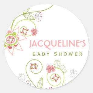 Whimsical Pink Blooms Girl Baby Shocker Runder Aufkleber