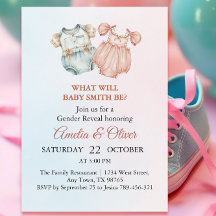 Whimsical Pink Blue Baby Outfit Gender Reveal