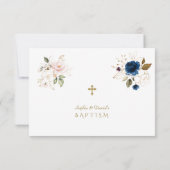 Whimsical Pink Blue Gold Blume Twins Taufe Dankeskarte (Rückseite)