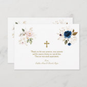 Whimsical Pink Blue Gold Blume Twins Taufe Dankeskarte (Vorne/Hinten)