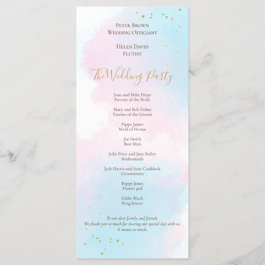 Whimsical Pink Blue Wasserfarben Pastellfarben Hoc Programm (Rückseite)