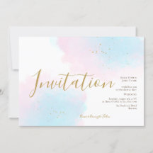 Whimsical Pink Blue Watercolor Gold Splash Hochzei
