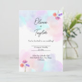 Whimsical Pink & Blue Wedding Einladungen (Stehend Vorderseite)