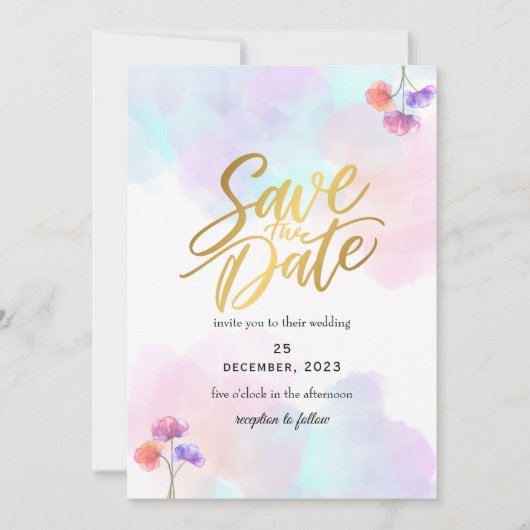 Whimsical Pink & Blue Wedding Einladungen (Vorderseite)