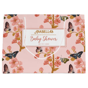 Whimsical Pink Boho Butterfly Girl Babydusche Große Geschenktüte