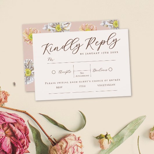 Whimsical Pink Boho Watercolor Floral Wedding RSVP Begleitkarte