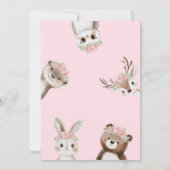 Whimsical Pink Boho Woodland Girl Baby Dusche Einladung (Rückseite)