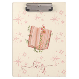 Whimsical Pink Book & Stars Personalized Klemmbrett