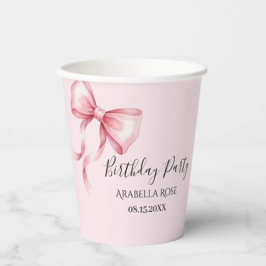 Whimsical Pink Bow Birthday Party Pappbecher (Vorderseite)