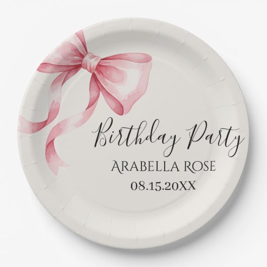 Whimsical Pink Bow Birthday Party Pappteller (Vorderseite)