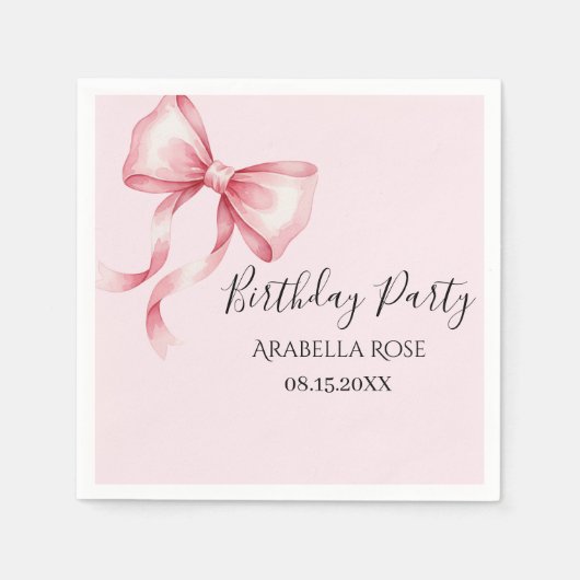 Whimsical Pink Bow Birthday Party Serviette (Vorderseite)