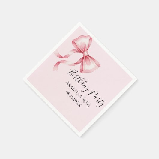 Whimsical Pink Bow Birthday Party Serviette (Ecke)
