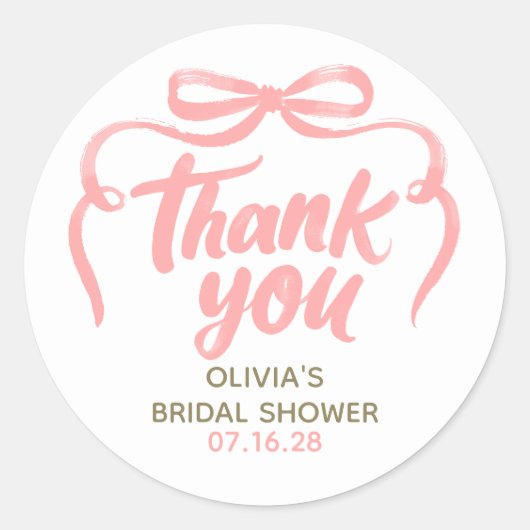 Whimsical Pink Bow Bridal Shower Thank You Runder Aufkleber (Vorderseite)
