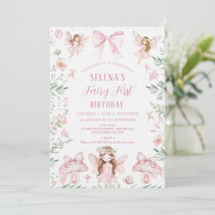 Whimsical Pink Bow Fairy Erster Geburtstag Einladung